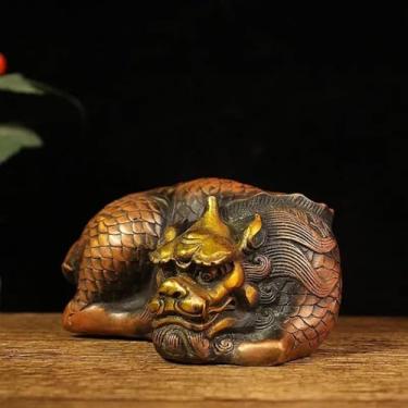 Imagem de FENNYYAR Lucky Antique Ornamento Kylin de cobre puro, 14 cm, decoração de artesanato para sala de estar interna