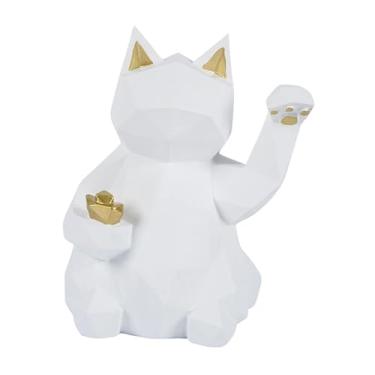 Imagem de Baoblaze Estatueta de Gato da Sorte, Estátua de Gato da Fortuna, Decoração para Casa, Escultura de Animal para Mesa, Estante, Mesa de Cabeceira, Escrivaninha, Branco