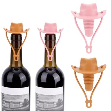Imagem de Goktvai 2 Conjunto de Rolhas Vinho Formato Chapéu Cowboy, Silicone para Champanhe e Espumante Seladoras à Prova Vazamentos Manter o Vinho Fresco Acessórios Charmosos Bar Casa (Rosa e Cor Trigo)