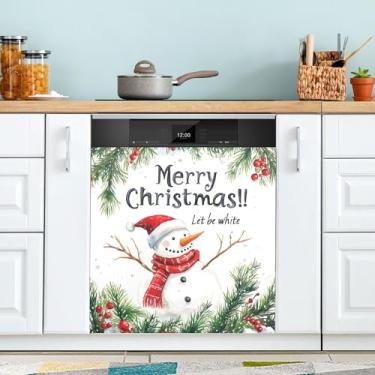 Imagem de xigua Linda capa magnética de boneco de neve de Natal, adesivos magnéticos decorativos antiarranhões para painel de geladeira e lava-louças, decoração personalizada de cozinha doméstica 58 x 66 cm