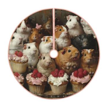 Imagem de Saia de árvore de Natal com estampa de porquinhos-da-índia e cupcakes, decorações de Natal rústicas, decoração de festa de inverno e ano novo