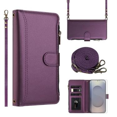 Imagem de Asuwish Capa de telefone para Samsung Galaxy S25 Ultra 5G Capa carteira com protetor de tela de vidro temperado transversal de couro flip zíper suporte para cartão de crédito celular S25Ultra 25S S 25