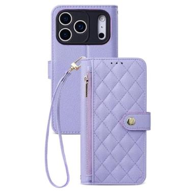 Imagem de Genérico Capa de couro para iPhone 17 Pro Max/17 Pro/Air/17, capa para telemóvel proteção de câmara resistente a quedas capa para mulher carteira com tampa de espelho pequeno com pulseira (roxo, 17