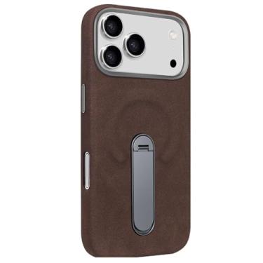 Imagem de Capa magnética para iPhone 17/17 Air/17 Pro/17 Pro Max, capa para telemóvel com suporte oculto de luxo de camurça quente, capa fina de couro escovado resistente a quedas (castanho, 11 cm, 7 Pro M ax)
