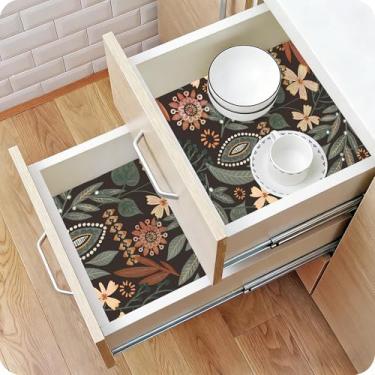 Imagem de Floralplus Forro de prateleira, forro autoadesivo de gaveta e armário, forro de prateleira impermeável, papel de contato vintage para cozinha, forros de bancada de despensa de cômoda 45 x 199 cm