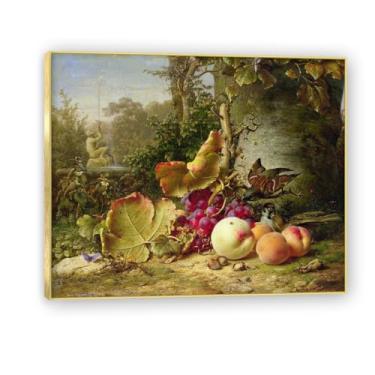 Imagem de Moldura dourada. Arte vintage emoldurada de frutas mortas, pintura clássica de cozinha country, decoração de parede de casa de fazenda quente para sala de jantar e cozinha. A23. 30x36cm-11,8x14,2 pol.