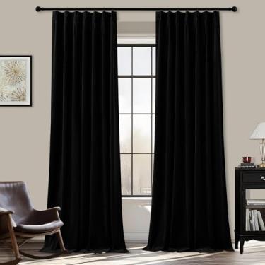 Imagem de AUSSPVOCT Conjunto de cortinas plissadas de veludo preto 213 cm de comprimento, 2 painéis, cortinas de luxo para escurecimento de quarto com 16 ganchos, painéis de janela com aba traseira com
