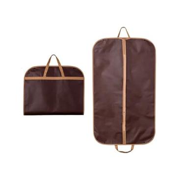 Imagem de Sacos de vestuário premium não tecidos para ternos, jaquetas e vestidos - Organizador de viagem e armário com alças de transporte - Solução de armazenamento de roupas penduradas marrom durável para