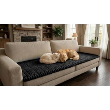 Imagem de Curuyan Capas de sofá secionais antiderrapantes, protetor de móveis lavável para cães e gatos, capa grossa macia para sofá em forma de L (vendido por peça, não conjunto) (preto, 70 x 150 cm)