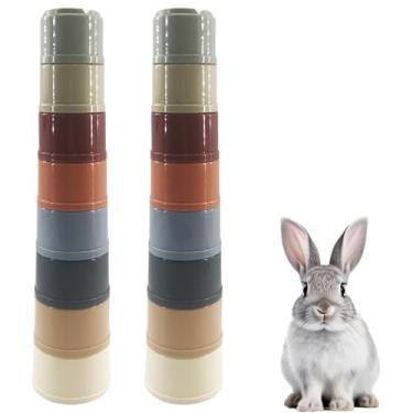 Imagem de Haodlay 16 peças de copos empilháveis para coelhos coloridos reutilizáveis multicoloridos copos de coelho de diferentes tamanhos, copos de encaixe de plástico seguro para porquinho-da-índia (não para
