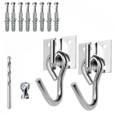 Imagem de Kit Gancho Armador De Rede De Balanço Aço Com 8 Parafusos E Buchas + Broca(Gancho + Paraf/Bucha + Broca)