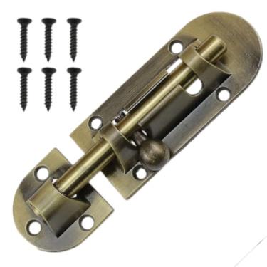 Imagem de Meuey Lyot Trava de parafuso de tubo de porta cor bronze 10 cm trava holandesa resistente com parafusos adequada para portas deslizantes ao ar livre, cercas, janelas e portas de galpão, 1 peça