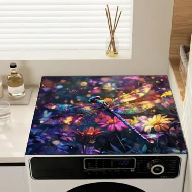 Imagem de Capas de lavadora e secadora para o topo, linda libélula antiderrapante para máquina de lavar roupa almofada protetora de poeira para secadora tapete protetor para lavanderia, cozinha, decoração de