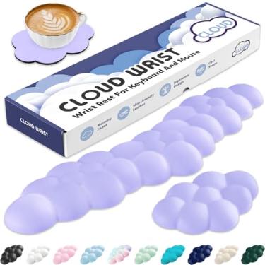 Imagem de Apoio de Pulso em Nuvem para Teclado e Mouse, Espuma de Memória e Couro PU com Suporte Ergonômico, Base Antiderrapante, Almofada para Braço Fofa e Apoio para Palma, Acessório para Mesa de Escritório