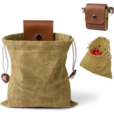 Imagem de Saco de forrageamento, sacos de frutas para colheita ao ar livre, bolsa de forragem de lona encerada, bolsa de couro dobrável com cordão para colheita multiuso para acampamento, viagem, caminhada