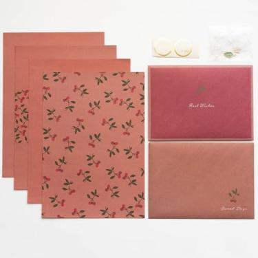 Imagem de Bloco de letras, flores, cartão de presente, faça você mesmo, cartão postal, papel de escrita, desejos de férias com adesivos, envelopes florais (vermelho)