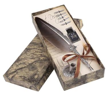 Imagem de Yosoo Conjunto de Canetas de Penas, Caneta Antiga de Mergulho, Caixa de Presente para Caligrafia e Escrita Com 5 Pontas para Escrita Elegante e Exclusiva (Preto)