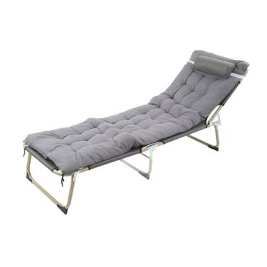 Imagem de Leapiture cama dobrável única pessoa dobrável espreguiçadeira reclinável encosto ajustável para acampamento escritório almoço ao ar livre (com almofada de pérola espessa)