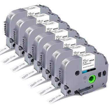Imagem de Pacote com 7 fitas de etiquetas compatíveis com Brother P Touch TZe231 TZe-231 12 mm 0,47 tinta preta em fita branca para Brother P-Touch Label Maker PT -D220 D210 H110 D600