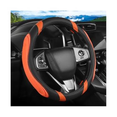 Imagem de FALVFUN Capa de volante de carro, protetor de volante antiderrapante de couro de 37-38 cm, acessórios de decoração de interiores automotivos respiráveis, universal para van caminhão RV (laranja)