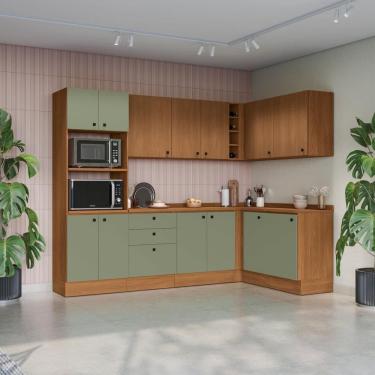 Imagem de Cozinha Modulada Pixel Kappesberg 100% MDP Canela/Verde Frevo/Canela 427cm