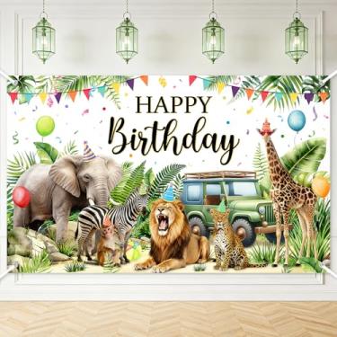 Imagem de Avezano Decoração de festa de aniversário de animais safári para festa na selva cenário de aniversário de animais 1,8 x 1,1 m selva infantil artigos de festa de zoológico selvagem