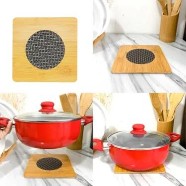 Imagem de Descanso de panela em Bambu Com base Anti Derrapante e dissipador de calor 16x16cm