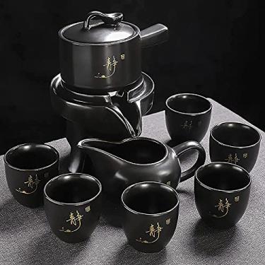 Imagem de Conjunto de chá, conjunto de chá de cerâmica artesanal de porcelana (6 xícaras com bule de chá), para viagem, casa, ao ar livre, escritório, melhor presente (cor: Shan), prático (Junmao)