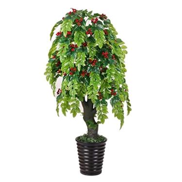 Imagem de Plantas falsas plantas artificiais árvores artificiais em vasos, uso interno ao ar livre, árvore falsa com folhas verdes tronco planta falsa para sala de estar, decoração de canto, plantas artificiais