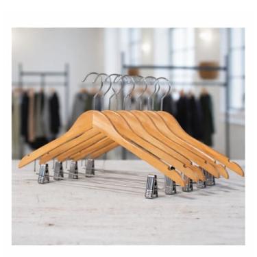 Imagem de Kit 6 Cabides de Madeira com Presilhas - Verniz TRC7675