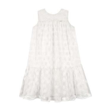 Imagem de Vestido Infantil em Tule com Florzinhas Off White Kukiê-Feminino