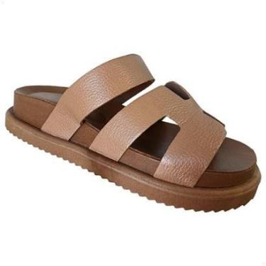 Imagem de Sandália Casual Feminina Couro Legitimo Caramelo-Feminino