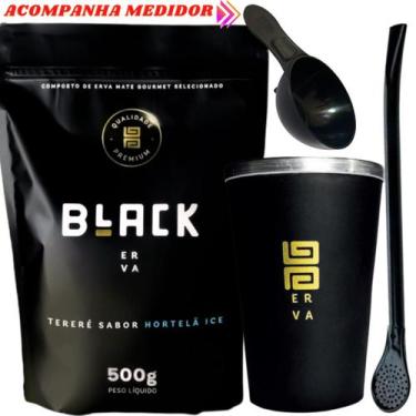Imagem de Kit Tereré  Black Erva Mate 500g + Copo de Alumínio Térmico Preto + Bo
