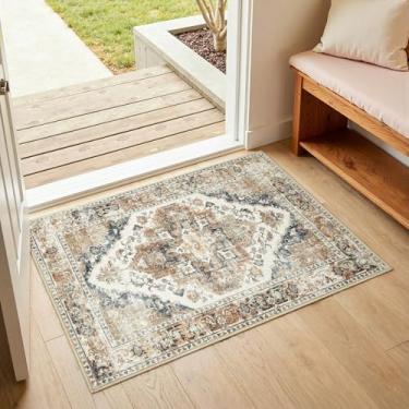 Imagem de jinchan Tapete de entrada 5 x 7,5 cm, estampa vintage, lavável, antiderrapante, fino, elegante, retrô, interior, tapete pequeno, tapete para entrada, cozinha, quarto, lavanderia