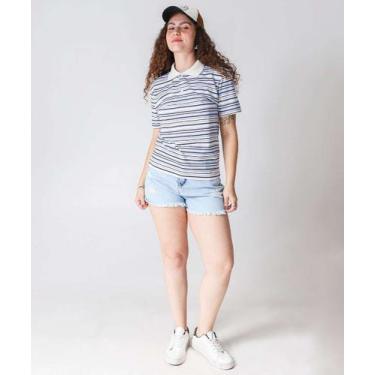 Imagem de Blusa Polo Feminino Listrado Manga Curta Marisa Off Wh-21093, Off whit