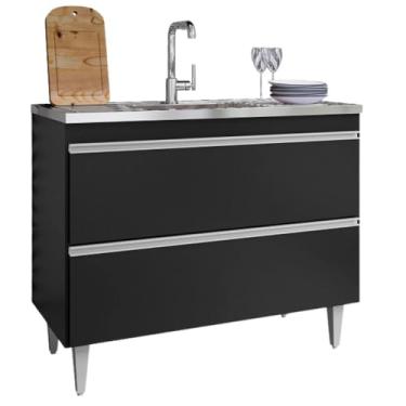 Imagem de Balcao Para Pia 2 Portas Esmeralda 100 cm Preto Eratto Moveis
