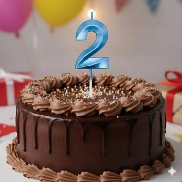 Imagem de Vela De Aniversário Mini Design Número Com 5Cm Silver Festas Azul (Número 2)