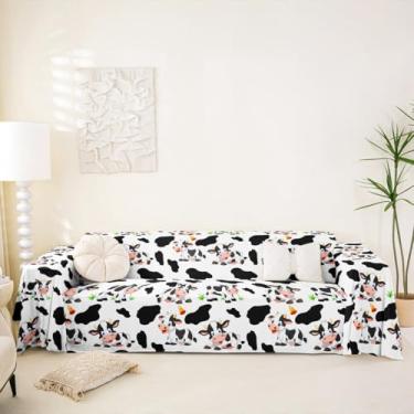 Imagem de jejeloiu Capas de sofá com estampa de vaca leiteira, lavável, para cães, gatos, animais de fazenda, animais, móveis, antiderrapante, preto, branco, 180 cm x 118 cm