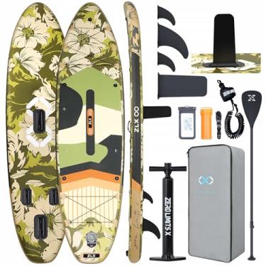 Imagem de ZLX Prancha de Stand Up Paddle Inflável Super Larga de 11'6" X 35" com Bomba Manual para Adultos E Jovens-Design de Nadadeiras Superestáveis, Deck Antiderrapante, Remo Ajustável, Guia de Segurança E B