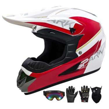 Imagem de Capacete de motocross juvenil infantil capacete de bicicleta suja ATV Bump capacete de segurança capacete de motocicleta de rosto inteiro capacete de mountain bike off-road com óculos luvas máscara