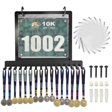 Imagem de Socpuro Exibição de babador e medalha de corrida com 20 sacos de licitação, exibição de medalha de maratona e suporte de medalha de corredor, exibição de medalha de corrida de babador montado na
