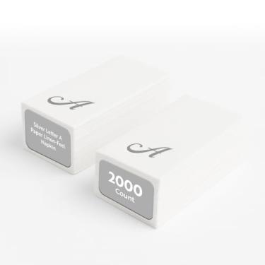 Imagem de Guardanapo de papel branco Luxenap retangular prata letra A - colocado no ar, fonte cursiva - 38,5 cm x 20 cm - caixa com 2000 unidades