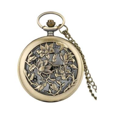 Imagem de Relógio De Bolso Vintage Feminino Em Bronze Com Design De Flor Oca, Pr