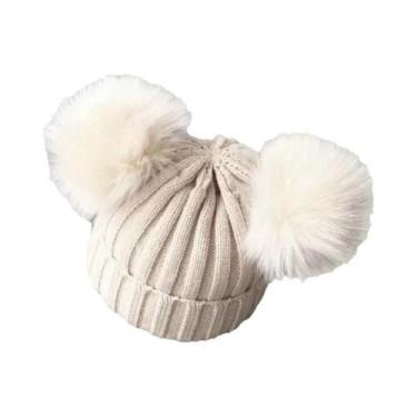 Imagem de Gorro De Inverno Tricotado Para Bebês Com Pompom Fofo, Quente E Sólido