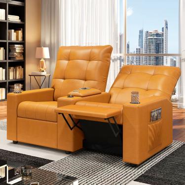 Imagem de Poltrona Reclinável Para Cinema Parma 2 Lugares Baú USB PU Whisky FH1 - D'Rossi