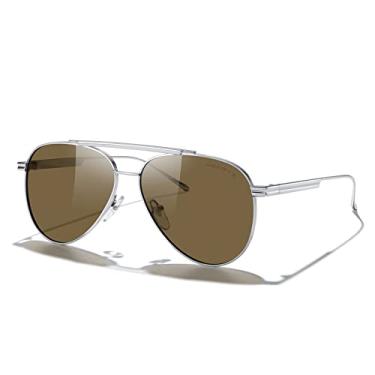 Imagem de MERRY'S Óculos de sol clássico aviador polarizado para mulheres e homens, óculos de sol de metal retrô UV400, Armação prateada/lente marrom, Lens Width: 58 Millimeters