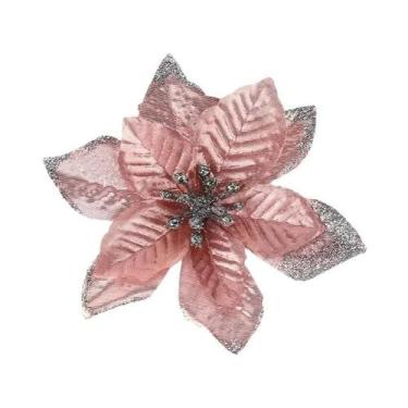 Imagem de Bola De Natal Com Glitter Em Forma De Floco De Neve, Flores Artificiai