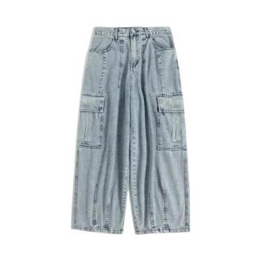 Imagem de Calças Jeans Baggy Pretas Para Homens, Estilo Wide Leg Oversize, Cargo