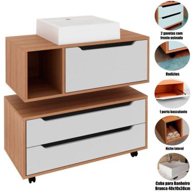 Imagem de Kit Balcão E Gabinete De Banheiro Com Cuba Karina Amêndoa/branco