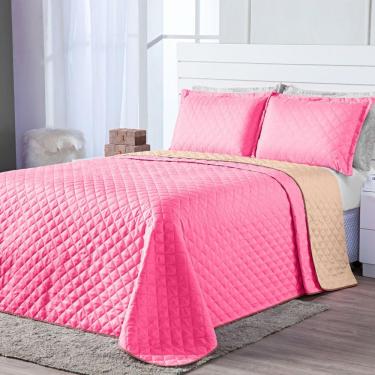 Imagem de Kit Cobre Leito Dual Pink Caqui Queen 03 Peças Dupla Face